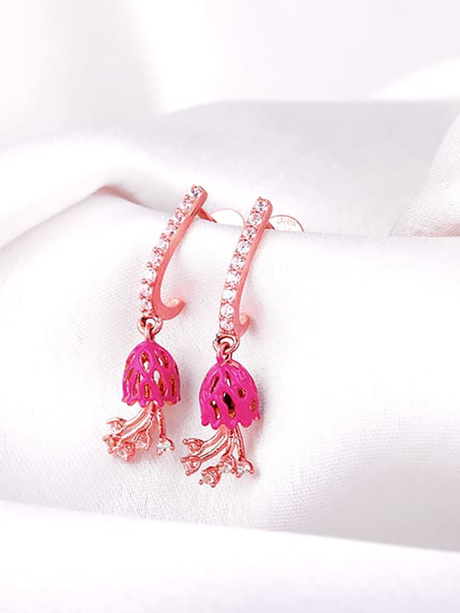 GIVA 92.5 Sterling Silver Bhumi Rose Gold Brahma Kamal Bud Jhumki Earrings