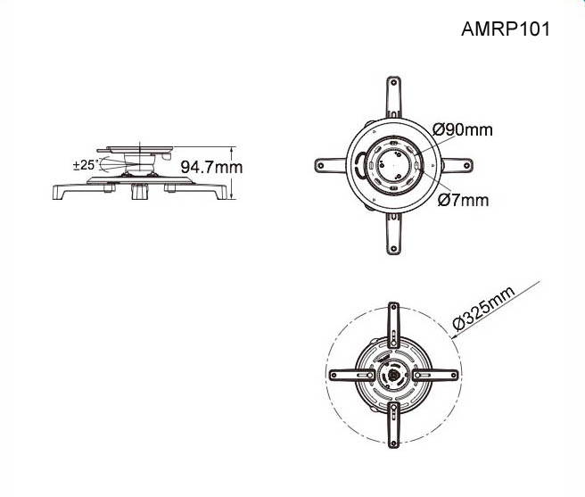 Amer Standard Ceiling Projector Mount. Supports up to 33 lbs and 325mm mounting patterns