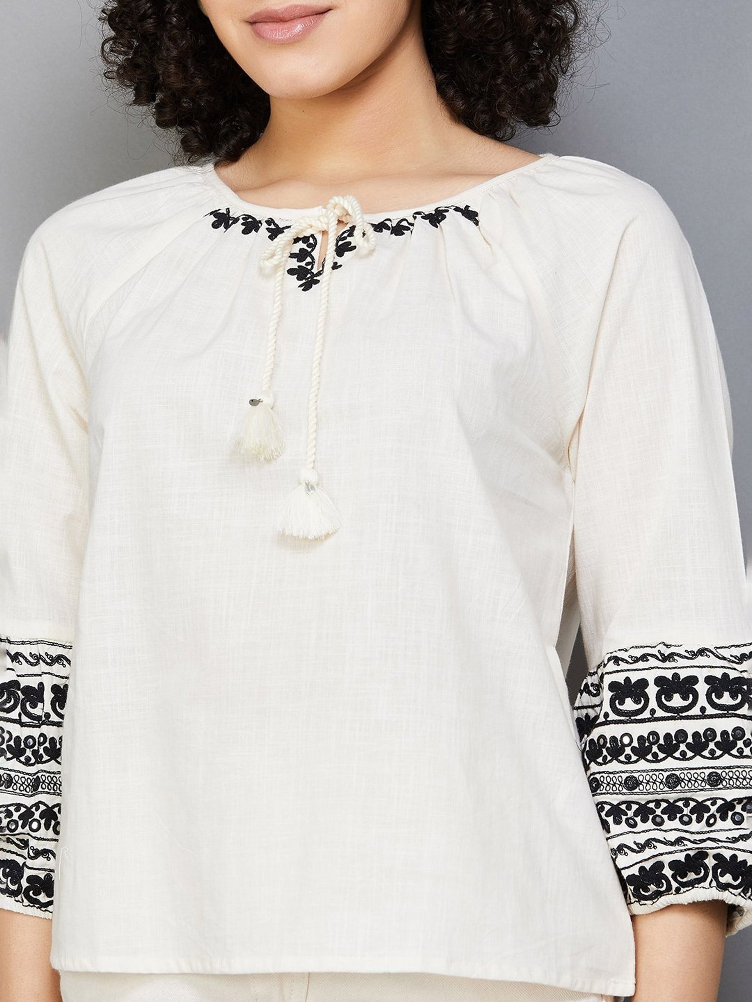 Colour Me by Melange Beige Embroidered Top