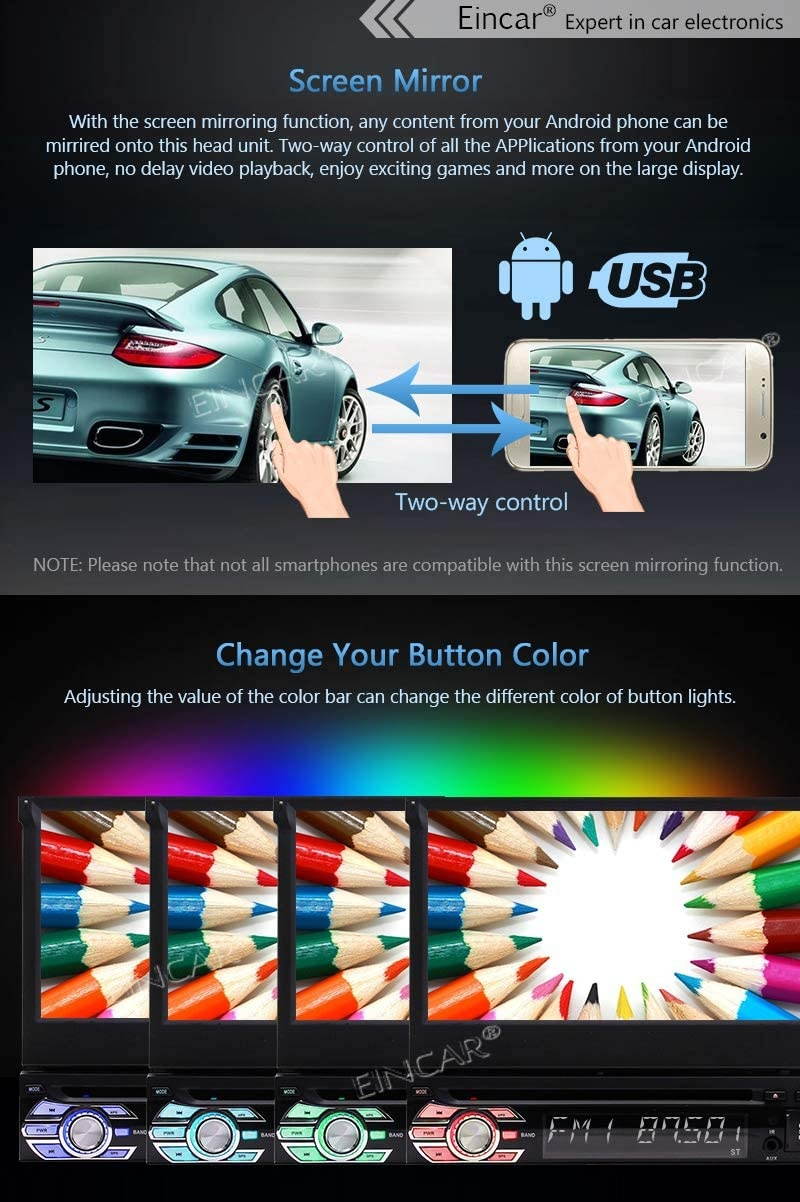 EinCar Single Din Car Stereo GPS Radio Bluetooth CD DVD Player System in Dash AM FM Retractable HD Touch Screen Detachable Front Panel Head Unit Support SWC Remote Control + Rear View Camera