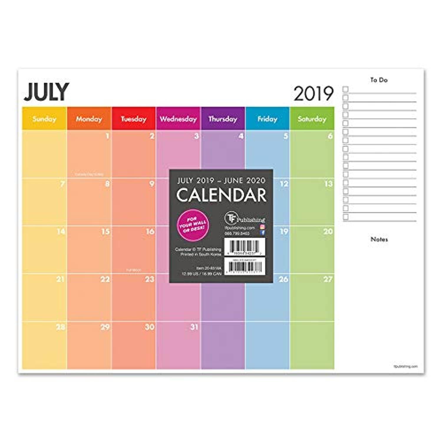 July 2019 - June 2020 Rainbow Stripe Mini Desk Pad Calendar