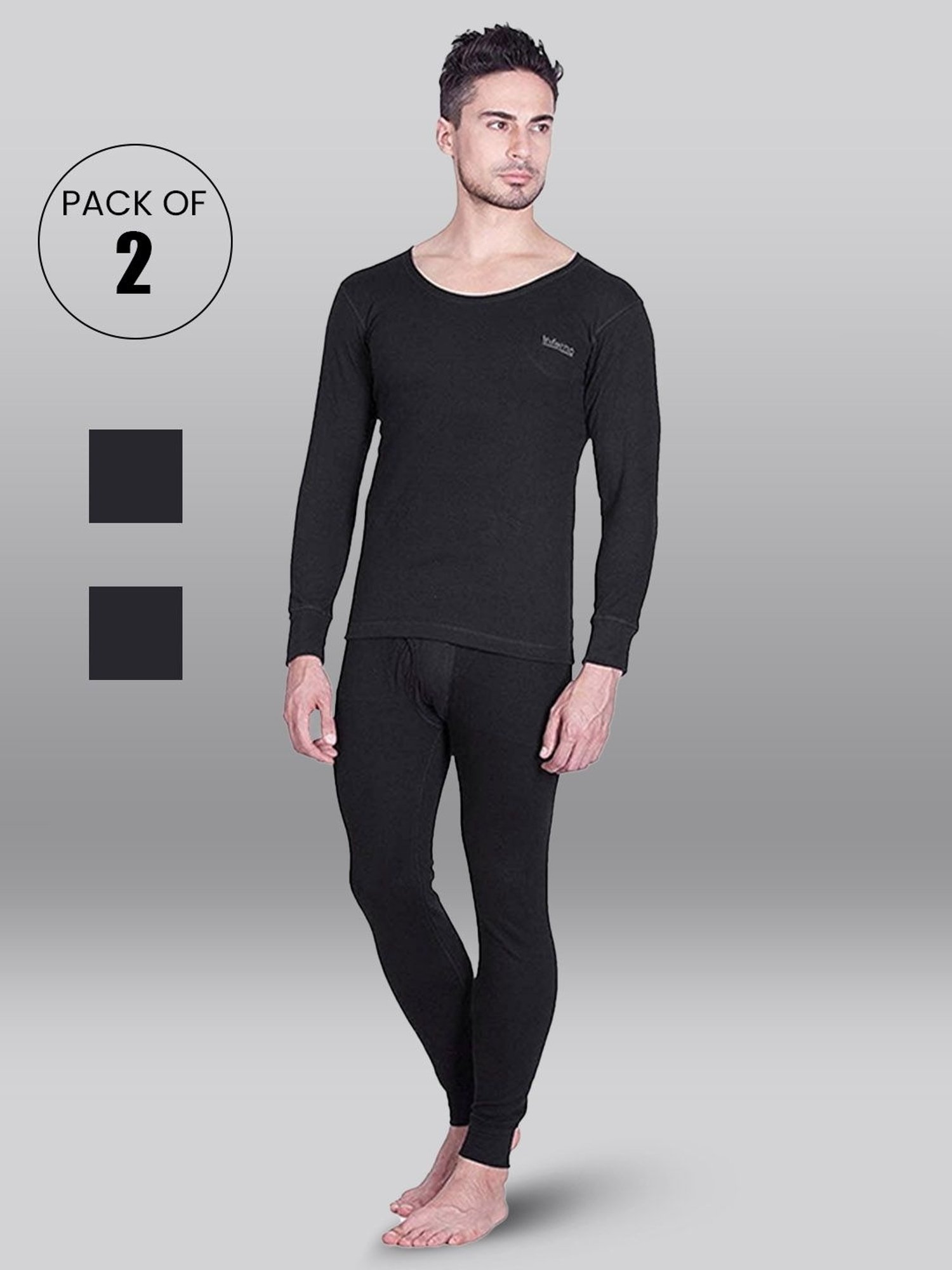 LUX Inferno Black Skinny Fit Striped Thermal Set - Pack of 2