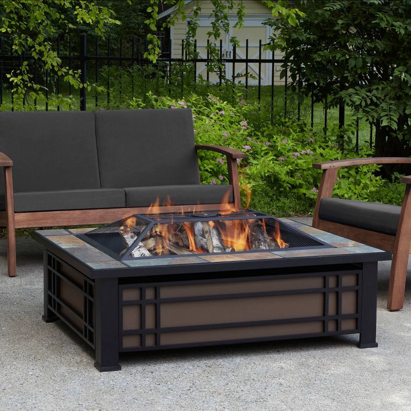 Hamilton Rectangle Wood Burning Fire Pit Brown - Real Flame