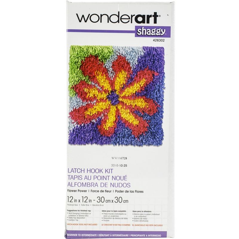 Wonderart Shaggy Latch Hook Kit 12"X12"-Flower Power