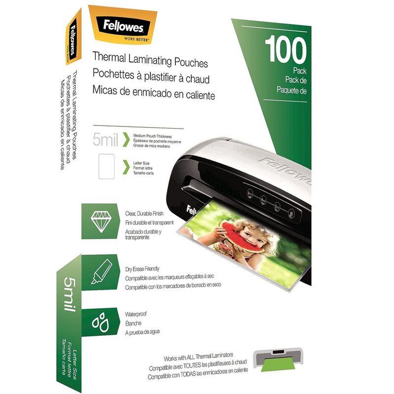 Fellowes Laminating Pouches Letter Size Hot Pouch 9 x 11.5 5 mil 100 pack 5743501