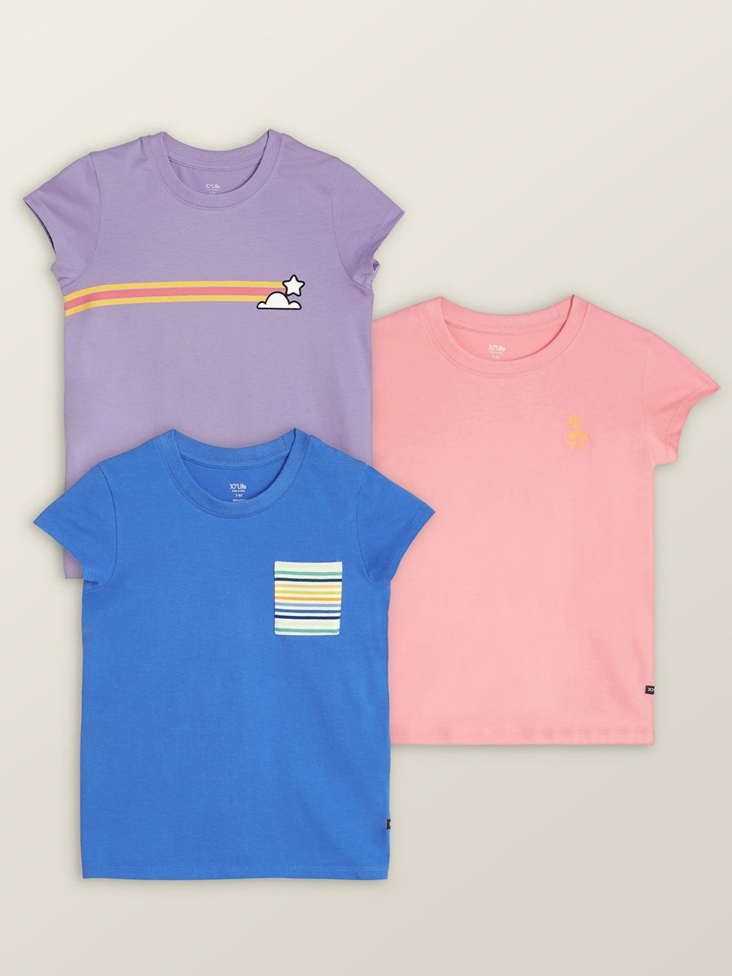 XY Life Kids Multicolor Cotton Printed T-Shirt (Pack of 3)