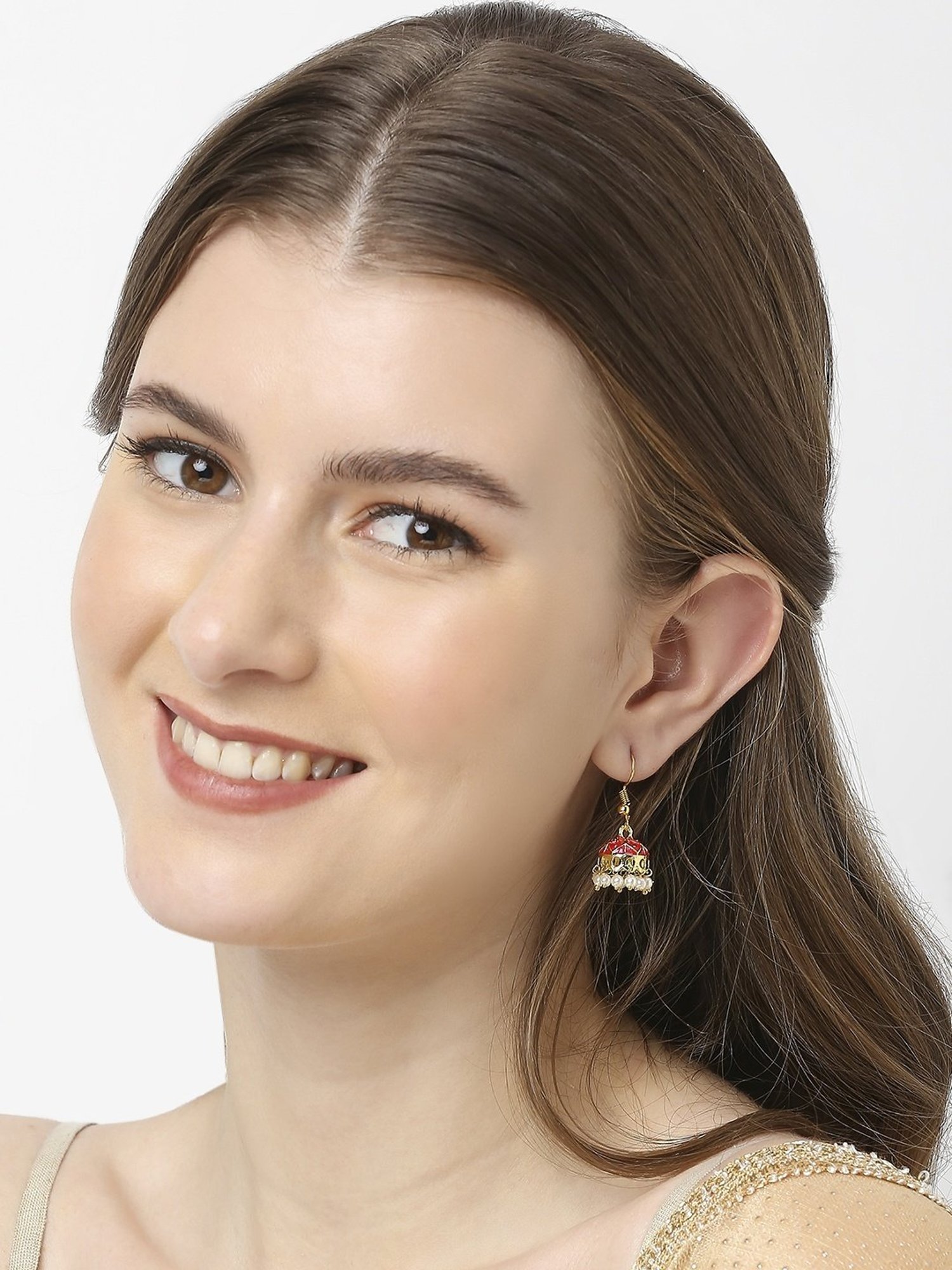 Oomph Red, Green, Pink & Yellow Small Ethnic Jhumki Earrings - Set of 6