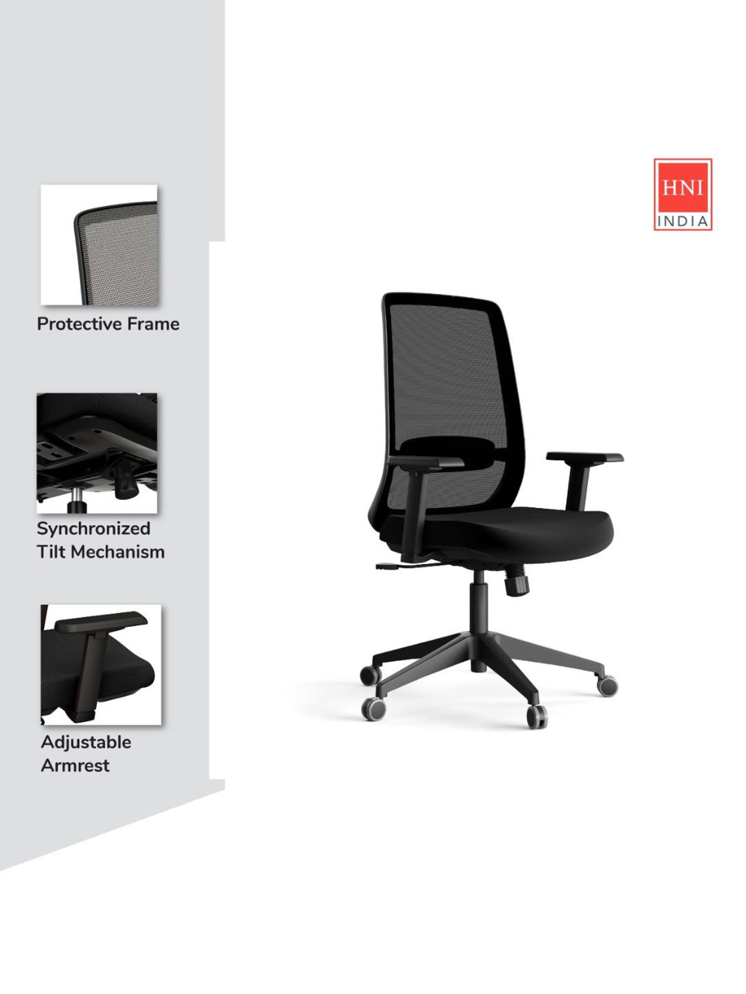 HNI India Fluence Black PU Foam Lumbar Support Office Desk Chair