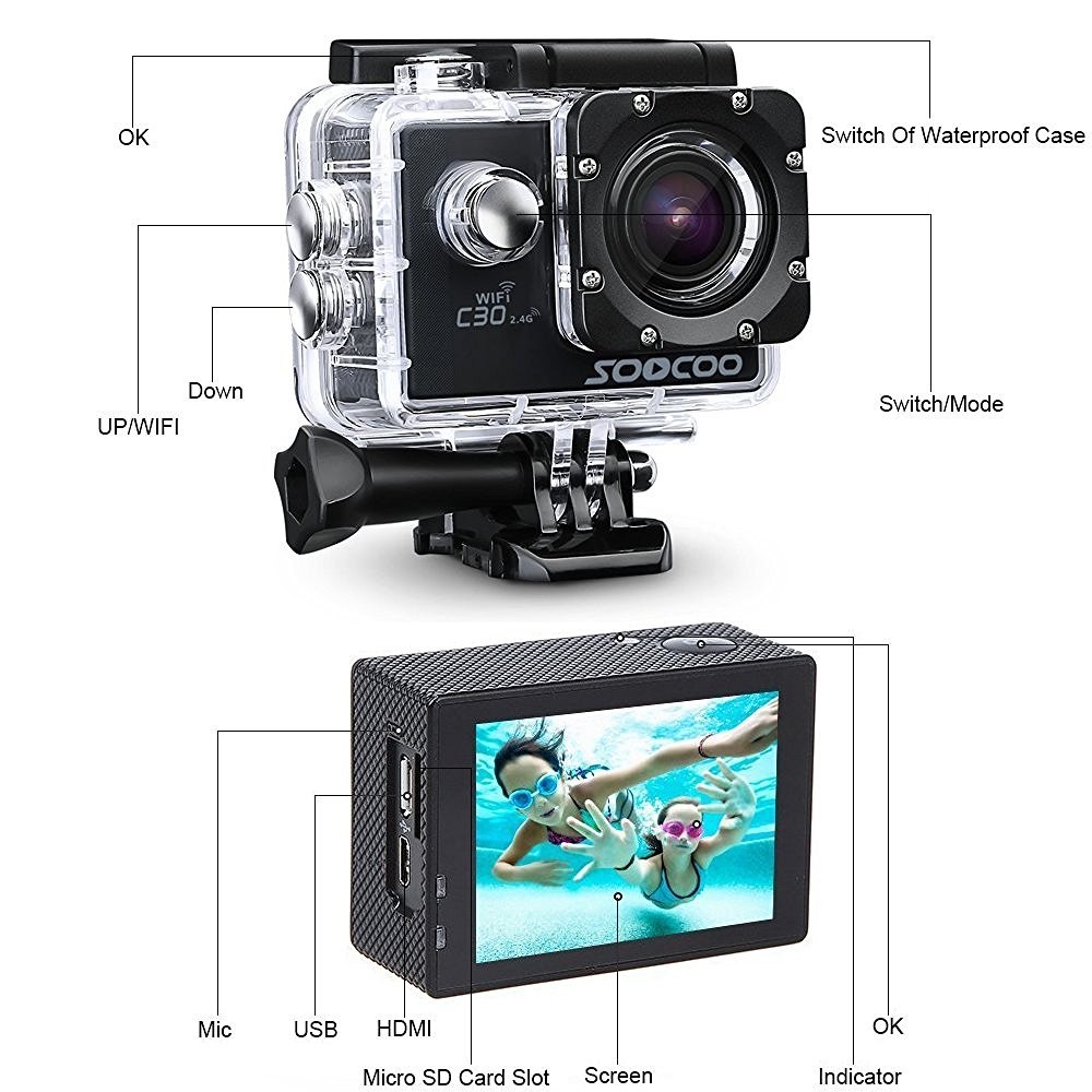 SOOCOO C30R Sports Action Camera 1080P 60fps 4K Wifi Ultra HD 16 NTK96660 Waterproof Action Cam