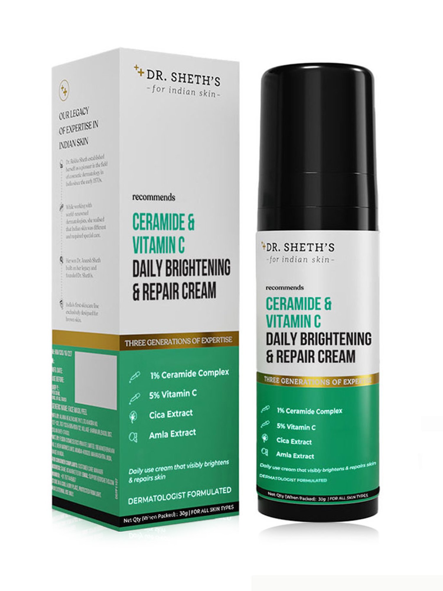 Dr. Sheth's Ceramide & Vitamin C Daily Brightening & Repair Cream - 30 gm