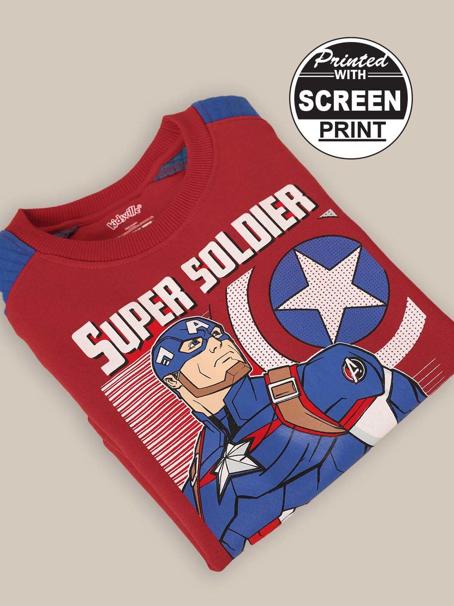 Kidsville Maroon & Blue Cotton Printed Full Sleeves Sweatshirt