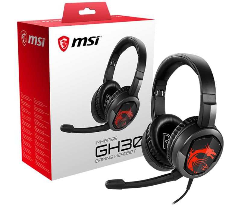 MSI Immerse GH30 Gaming Headset w/ Detachable Microphone - 3.5 mm headphone jack - Large 40mm drivers - Extra 3.5mm splitter cable to use on PC