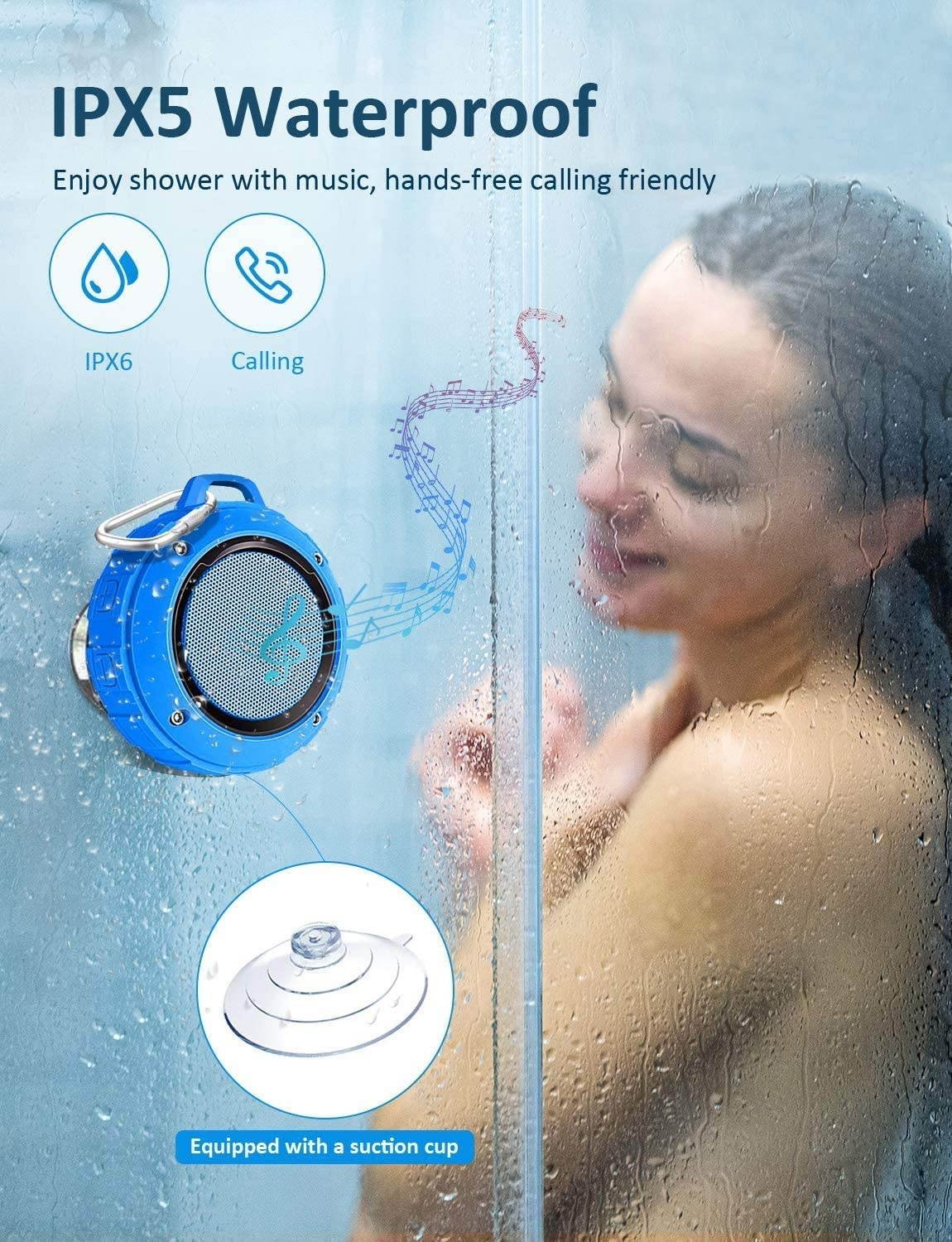 Outdoor Waterproof Bluetooth Speaker,Attoe Wireless Portable Mini Shower Travel Speaker with Subwoofer, Enhanced Bass, Built in Mic for Sports, Pool, Beach, Hiking, Camping (Blue)