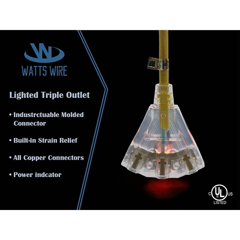 15ft 123 Heavy Duty 3Outlet Lighted SJTW IndoorOutdoor Extension Cord by Yellow 15 12Gauge Grounded 15Amp ThreeProng PowerCord 15 foot 12Awg