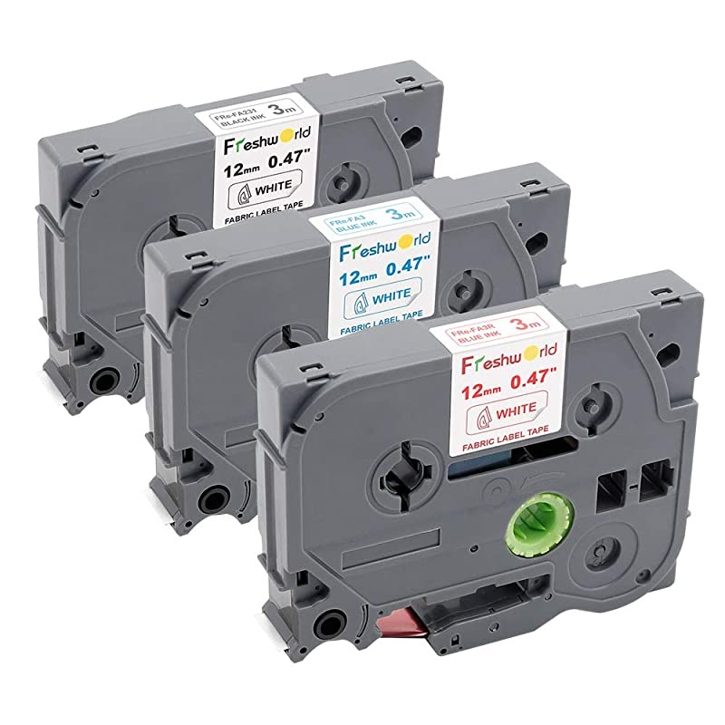 Compatible Tape Replacement for Brother P-Touch TZ 12mm 0.47Inch Fabric Iron-on Clothing Laminated Label Maker Tape TZe-FA231 TZe-FA3 TZe-FA3R,Black/Blue/Red on White,for PTD210 PTD400AD,3P