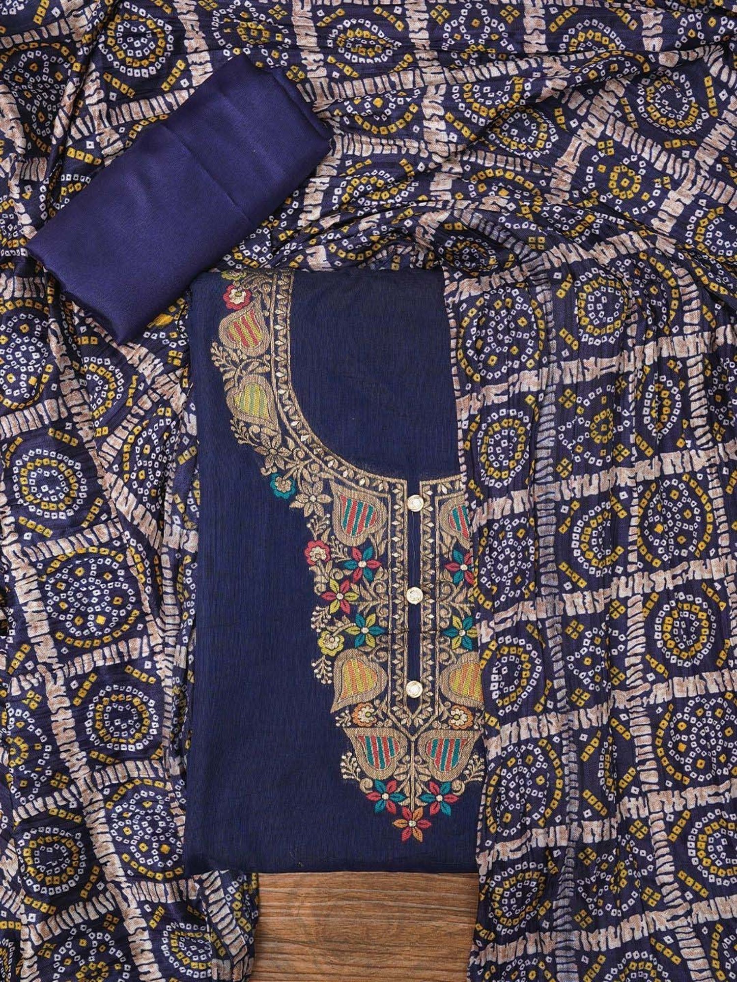 Jaipur Kurti Blue Woven Pattern Unstitched Dress Material