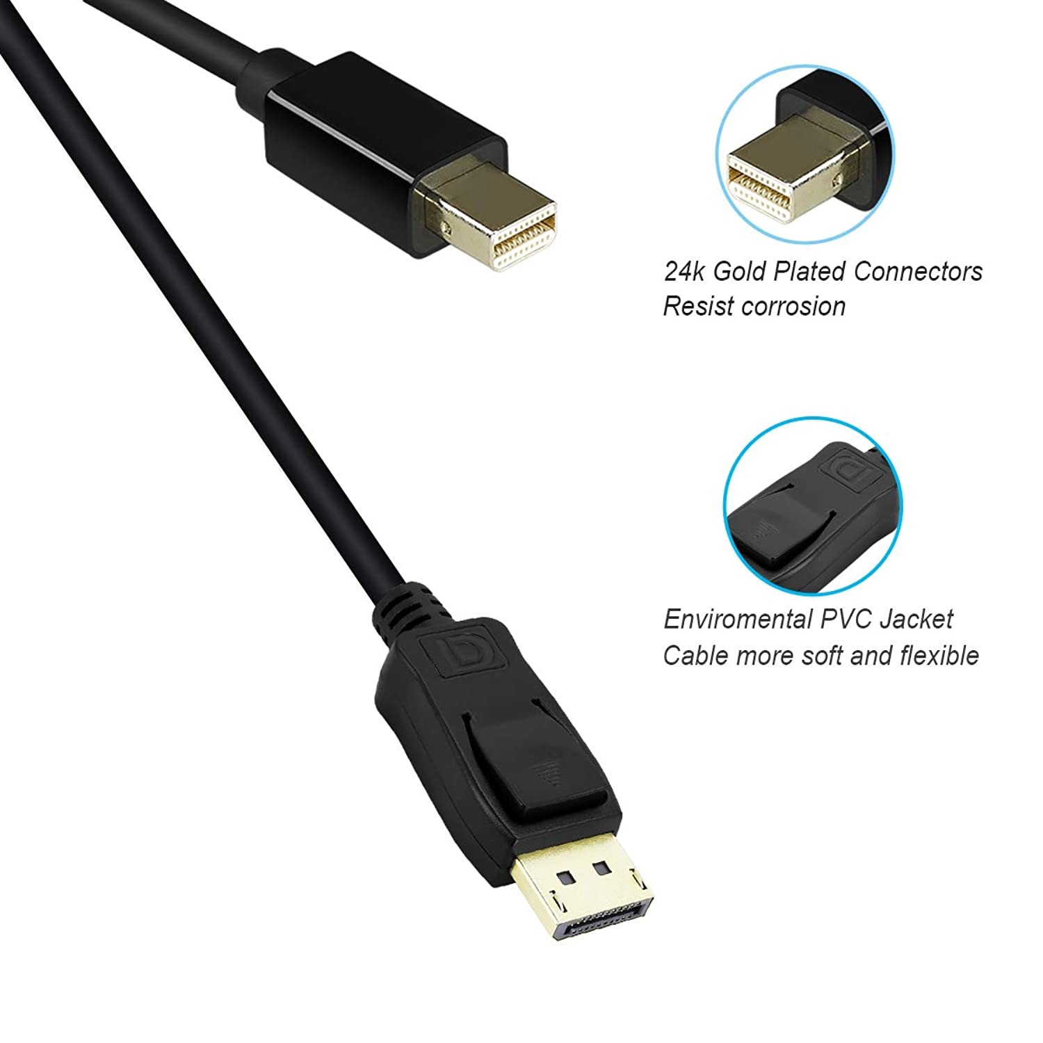 BENFEI Mini DisplayPort to DisplayPort Cable, Mini DP(Thunderbolt Compatible) to DP 6 Feet Cable (Male to Male) Gold-Plated Cord, Supports Supports 4K@60Hz, 2K@144Hz