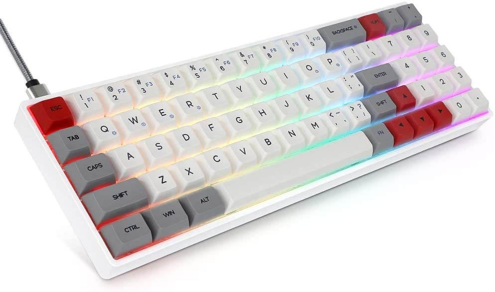 Epomaker SK71S 71-Keys Bluetooth5.1 Wireless/Wired Hot Swappable Mechanical Keyboard with RGB Backlit PBT GSA Keycaps for Win/Mac/Gaming (Gateron Optical Blue, Grey)