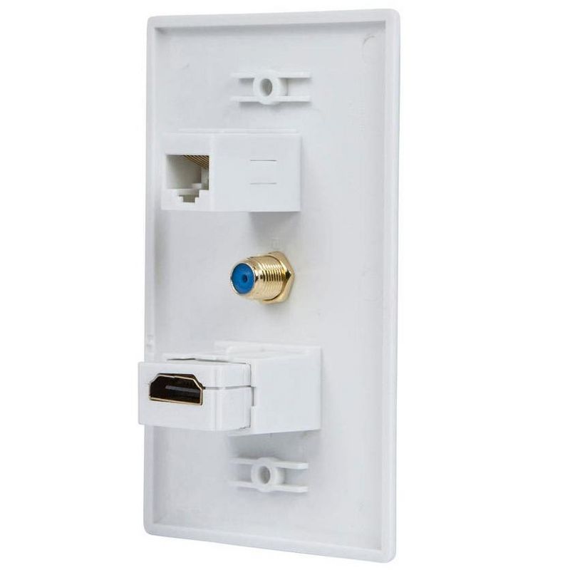 Monoprice Recessed HDMI Wall Plate With 1* HDMI F/F Adapter, 1*RJ45 Cat5e Coupler & 1* F Connector | Gold Plated