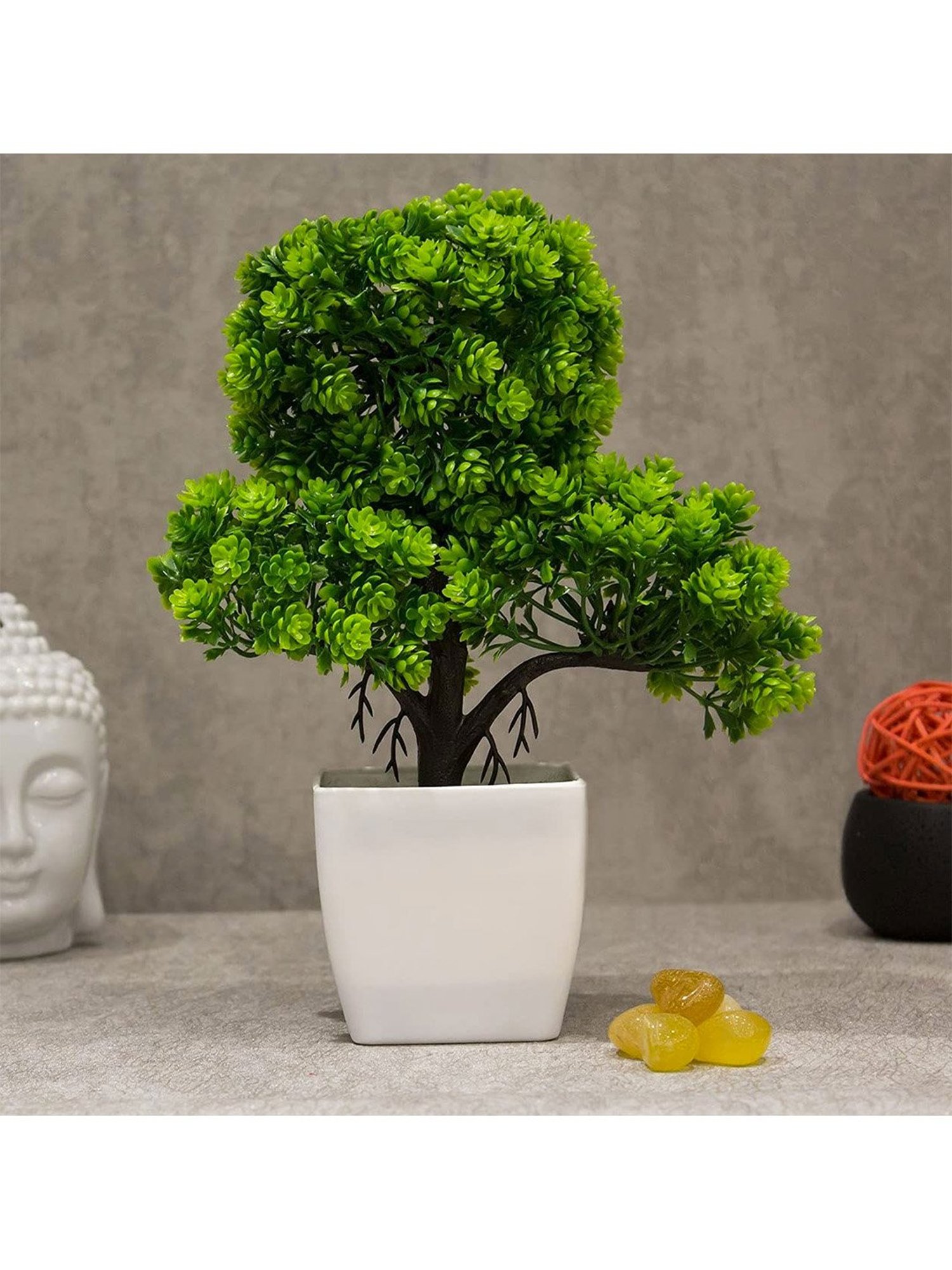 Amflix Green Artificial Bonsai Plant With Pot