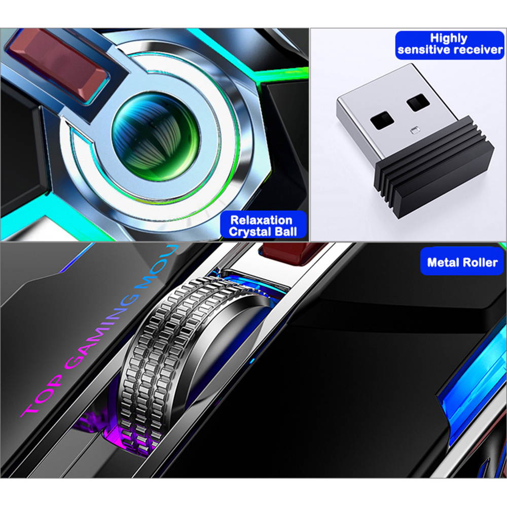 RGB Wireless Mouse USB Gaming Mouse 2.4Ghz Esports Backlit Silent Bluetooth Mice 7 Buttons 1600 DPI for Notebook Desktop