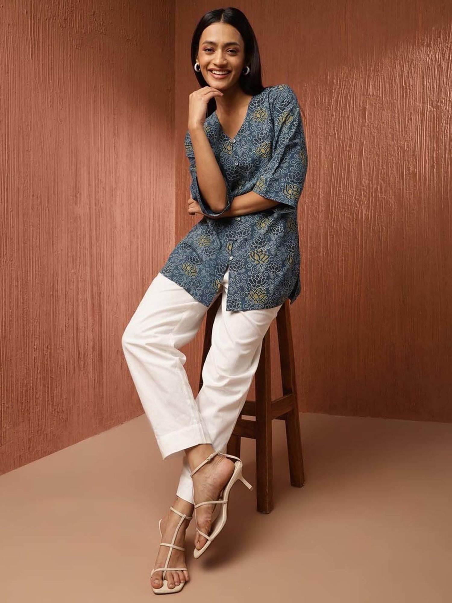 Fabindia Blue Cotton Printed Tunic