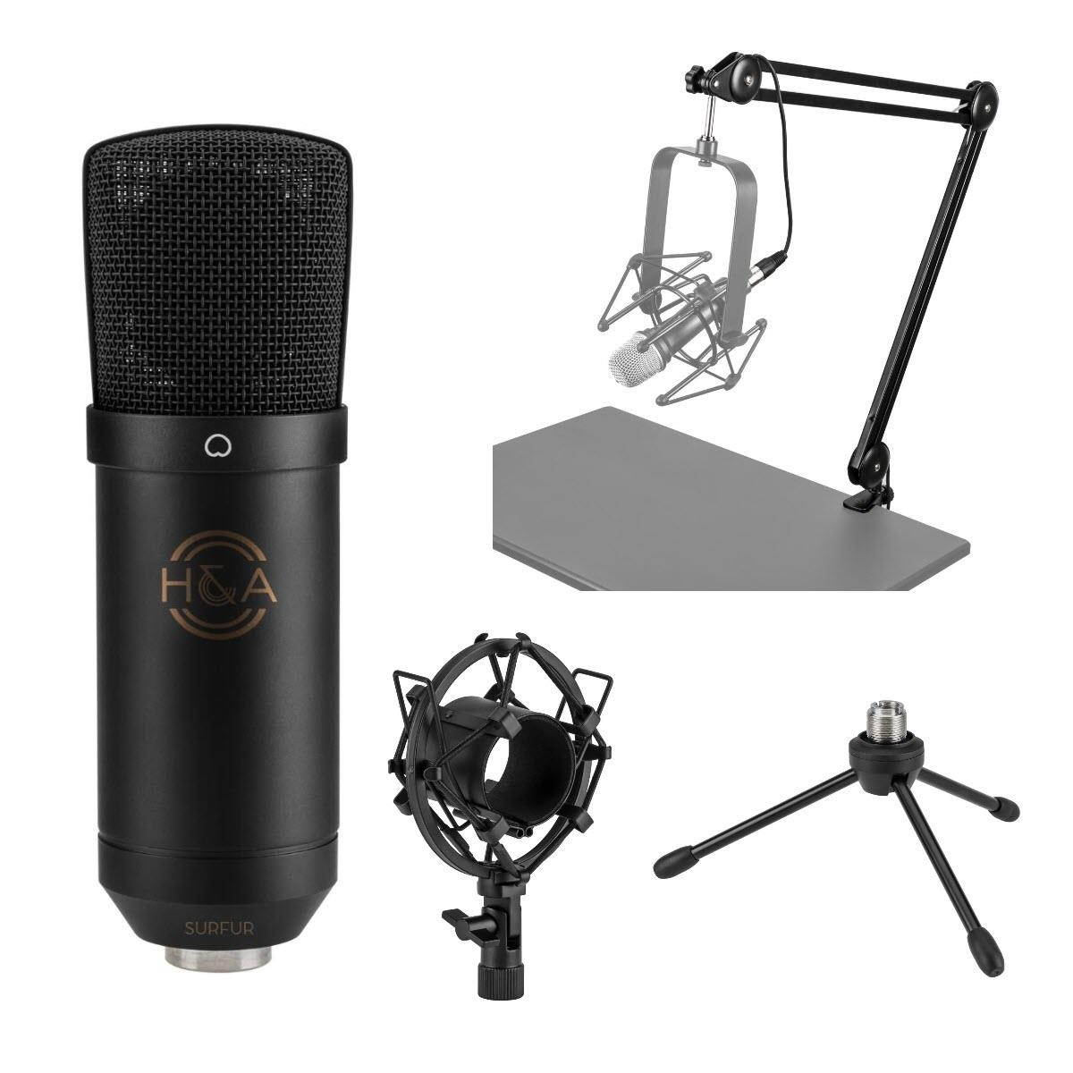 H&A Surfur Professional Cardioid Condenser Microphone - Broadcast Arm with Cable