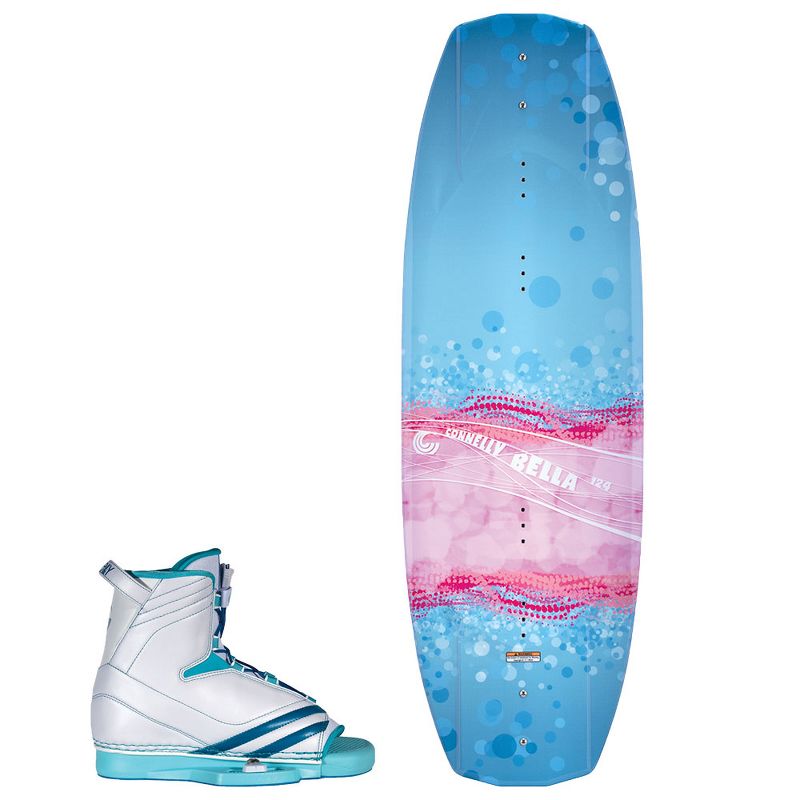 Connelly 62194088-CON Bella 124 Centimeter 3 Stage Rocker 4 x 4 Molded Fins Beginners Kids Wakeboard with Large and Extra Large Optima Bindings