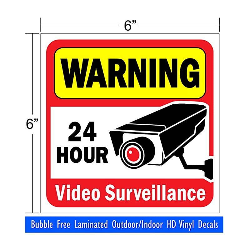Security Surveillance Sticker Decals Sign for HomeBusiness 4 Piece Set Self Adhesive Vinyl Stickers for CCTV DVR Camera SystemOutdoorIndoor 6quot x 6quot for Window Door Wall