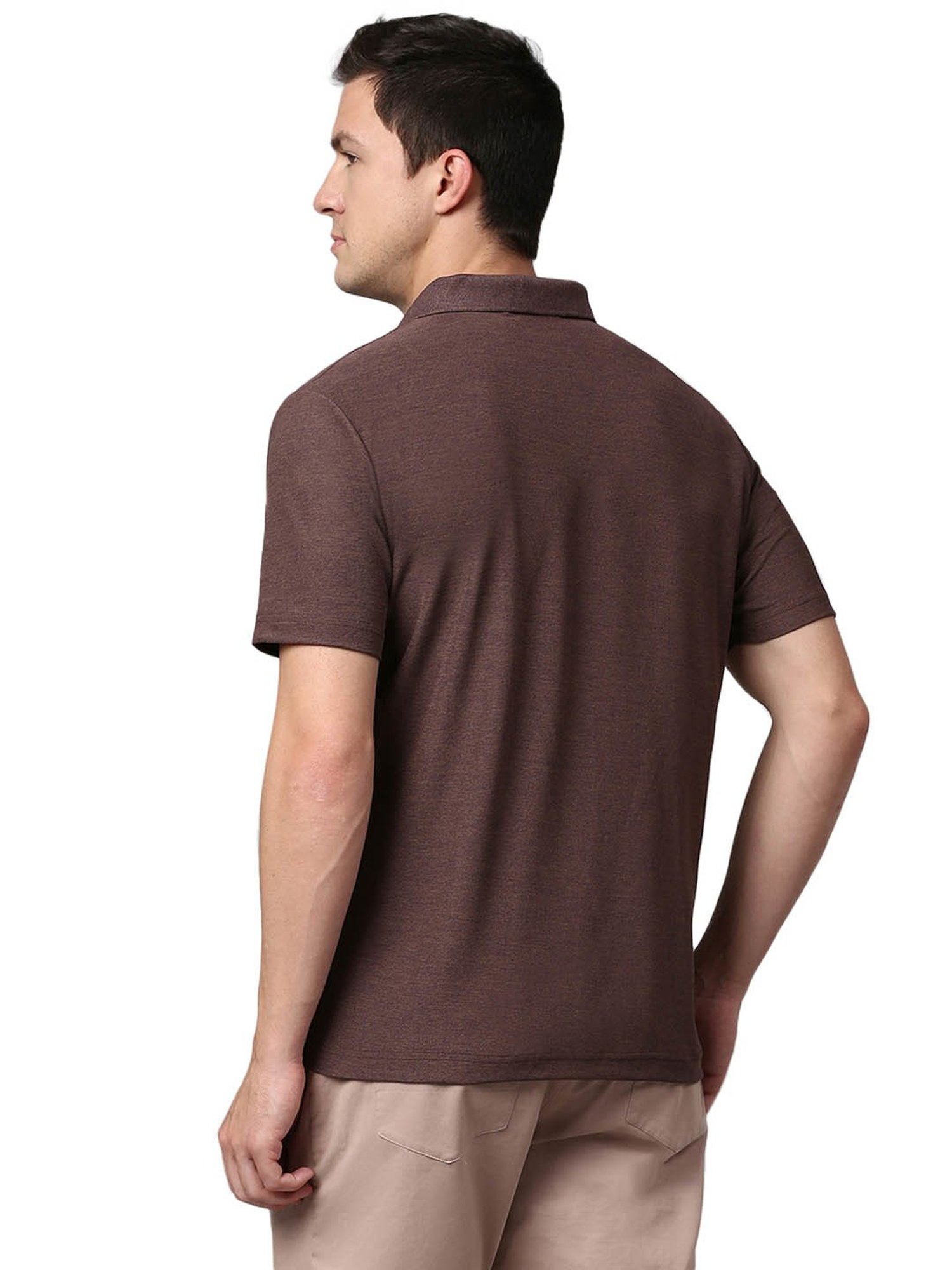 Slowave Brown Regular Fit Self Design Polo T-Shirt