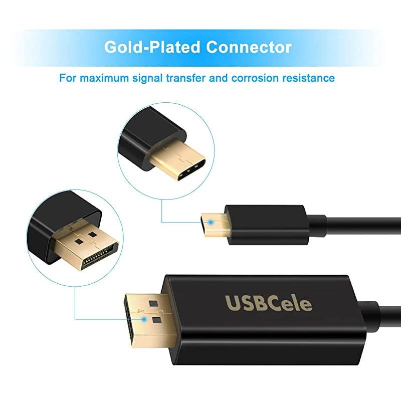 USB-C to DisplayPort Cable 4K@60Hz,  USB Type C (Thunderbolt 3) to DisplayPort Cable Adapter for MacBook Pro, iMac, XPS Laptop, Galaxy S8/S9/S10 to Monitor, Projector, 6FT [Advanced Chip]