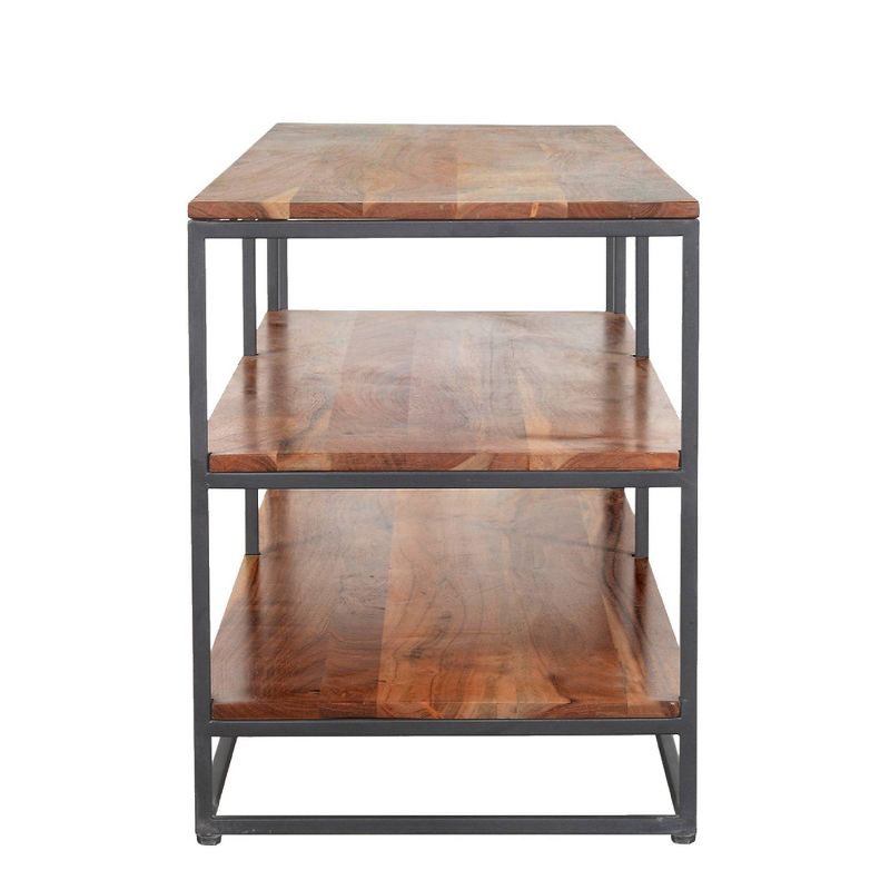 3 Tier Metal Framed Entertainment Unit with Wooden Shelves Brown/Dark Gray - The Urban Port