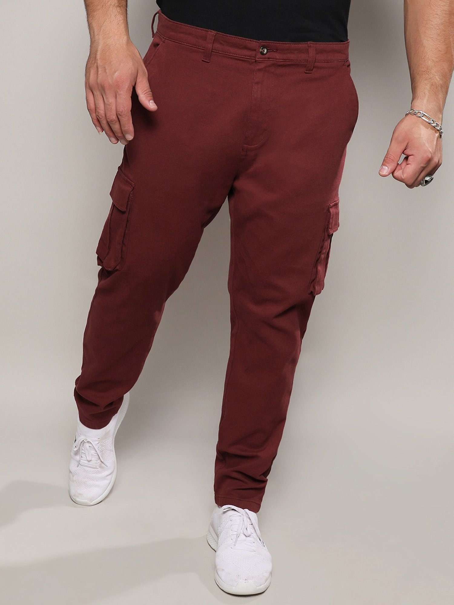 Instafab Plus Maroon Regular Fit Plus Size Cargos