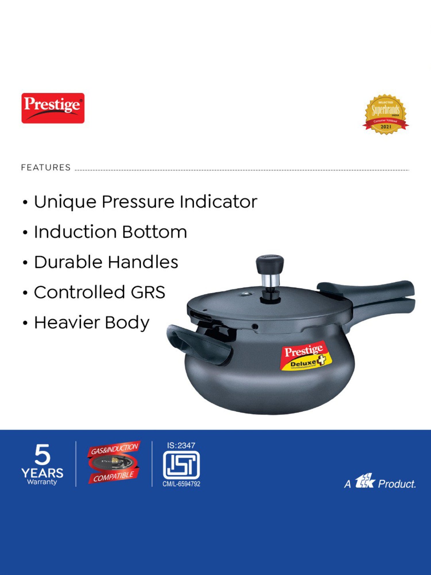 Pigeon Silver Stainless steel Pressure Cooker (10 L)