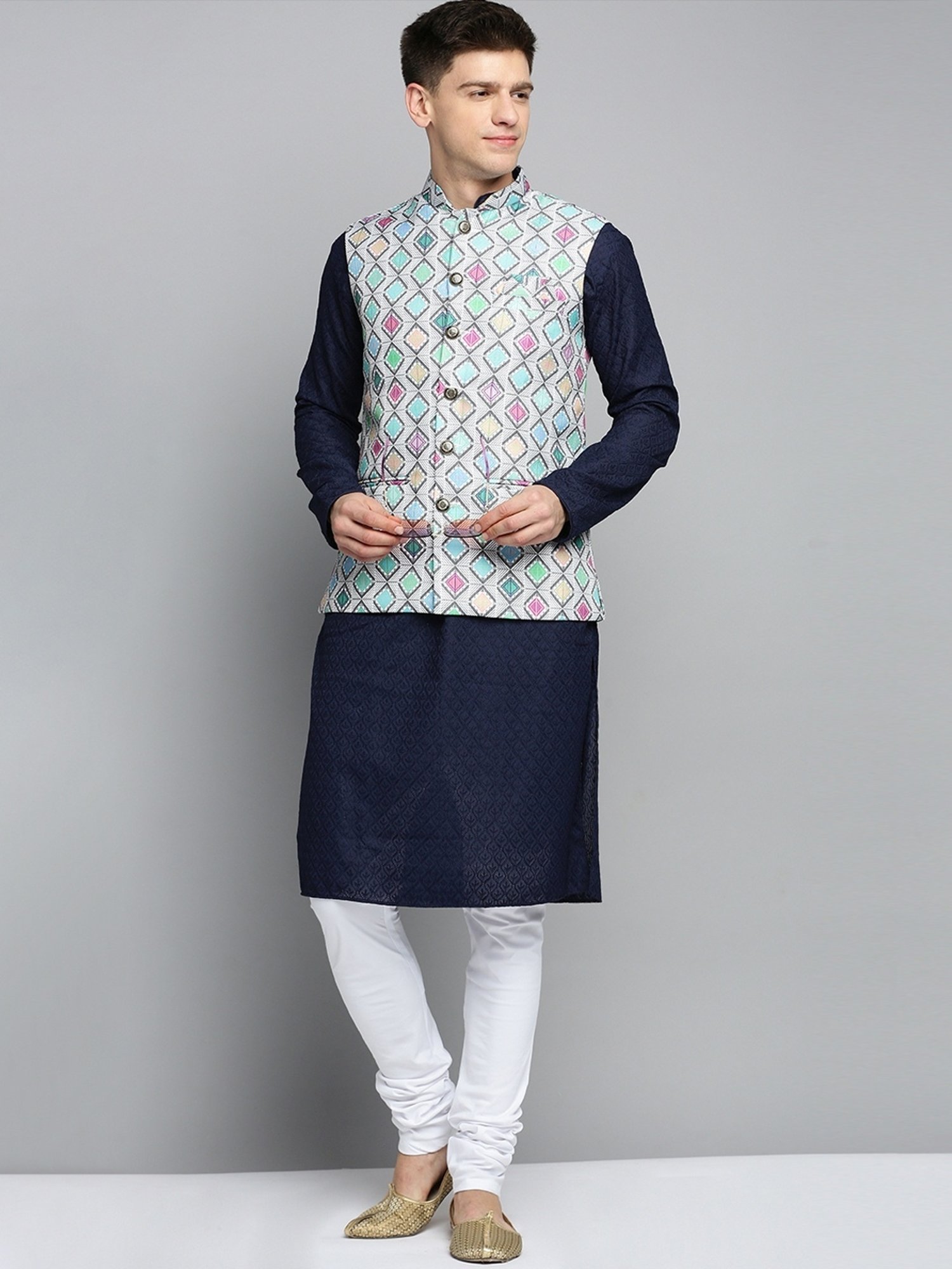 Showoff Multi Cotton Regular Fit Printed Nehru Jacket