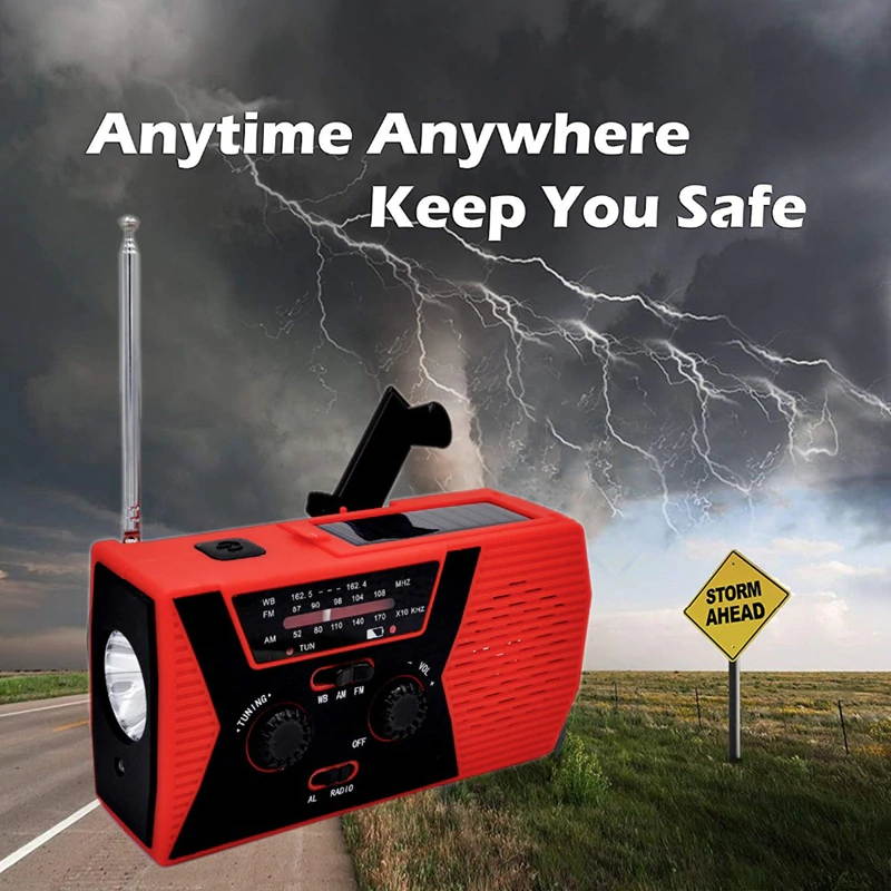 Lejiahong 5 in 1 Outdoor Portable Solar Crank AM FM Radio for Emergency Radio SOS Alarm Flashlight 2000MAh Power Bank and Reading Lamp