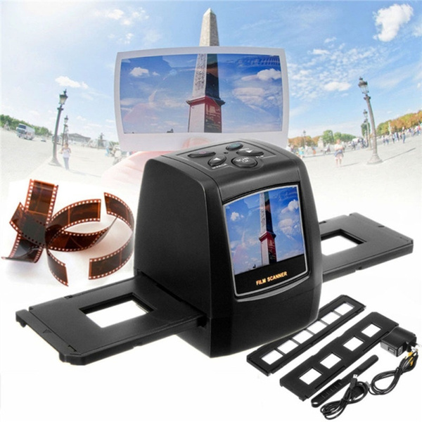 FRCOLOR  35/135MM Slide Film Scanner High Resolution 3600dpi 5.0 Mega Pixels Photo Scanner Mini Portable Negative Digital Film Converter LCD with US Plug - Black