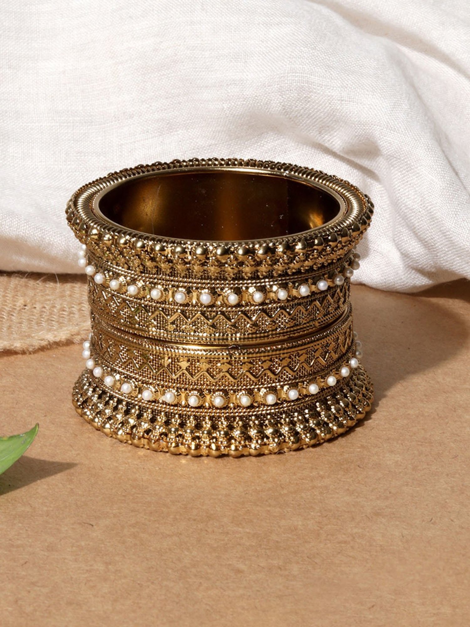 Fida Pearls Gold-Plated Bangles for Women - Set of 2