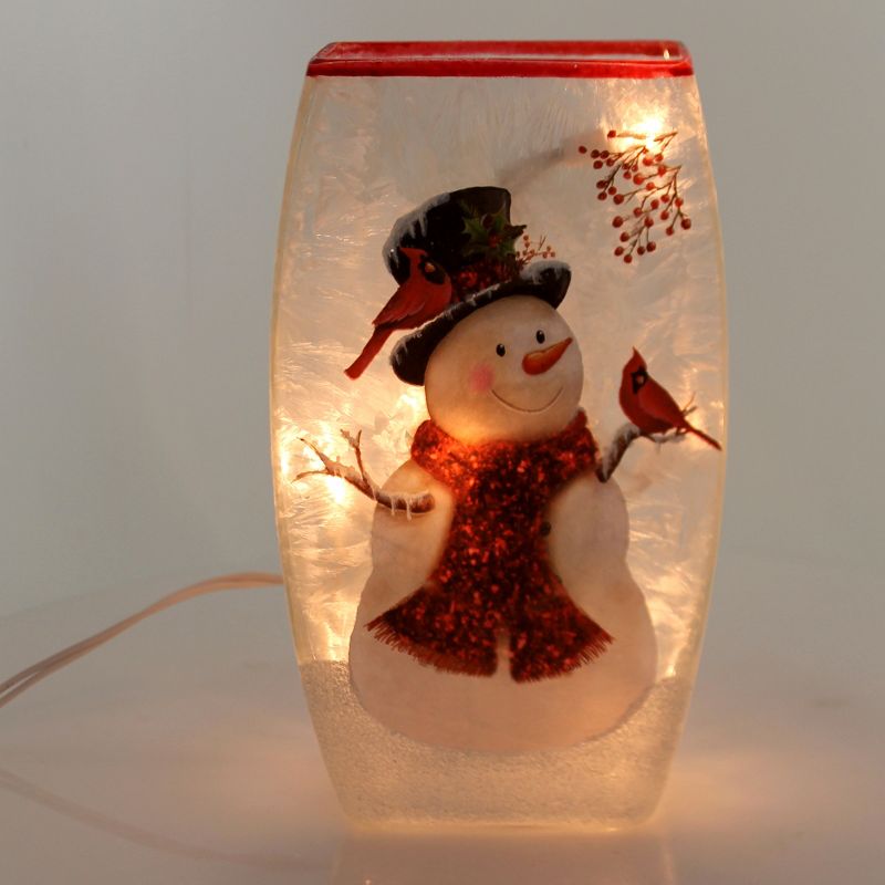 Stony Creek 7.75" Christmas Med Pre-Lit Vase Snowman Cardinal  -  Novelty Sculpture Lights