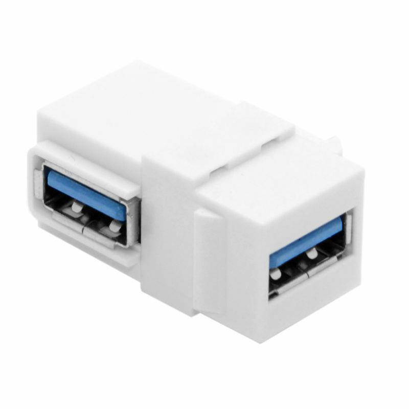 Right Angled 90 Degree USB 3.0 Type-A Female to Female Extension Keystone Jack Connector Coupler Adapter White for Wall Plate Panel Decoration