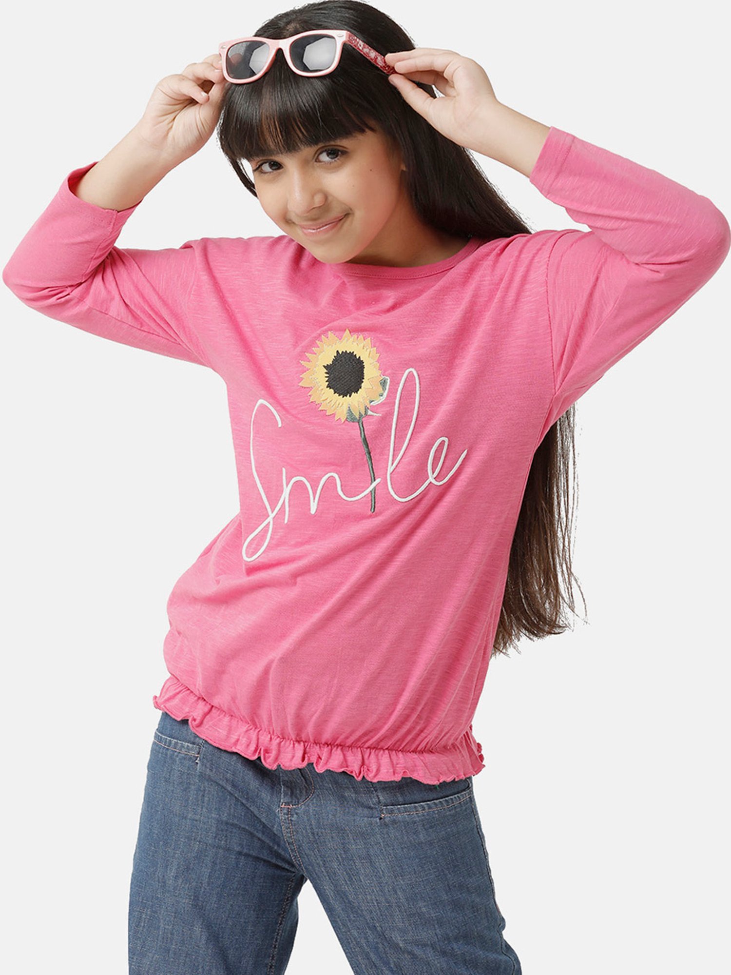 Under Fourteen Only Kids Pink Embroidered Full Sleeves Top