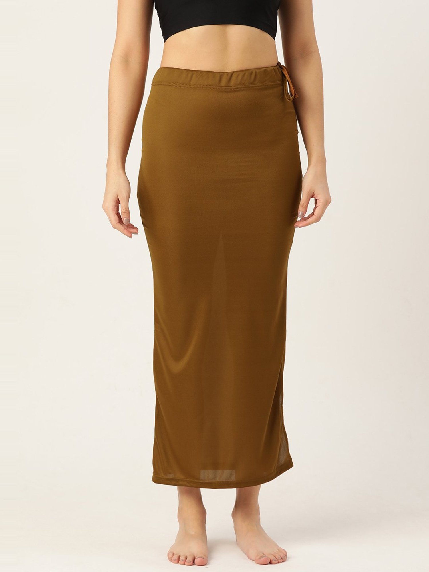 Ms.Lingies Brown Plain Saree Shapewear