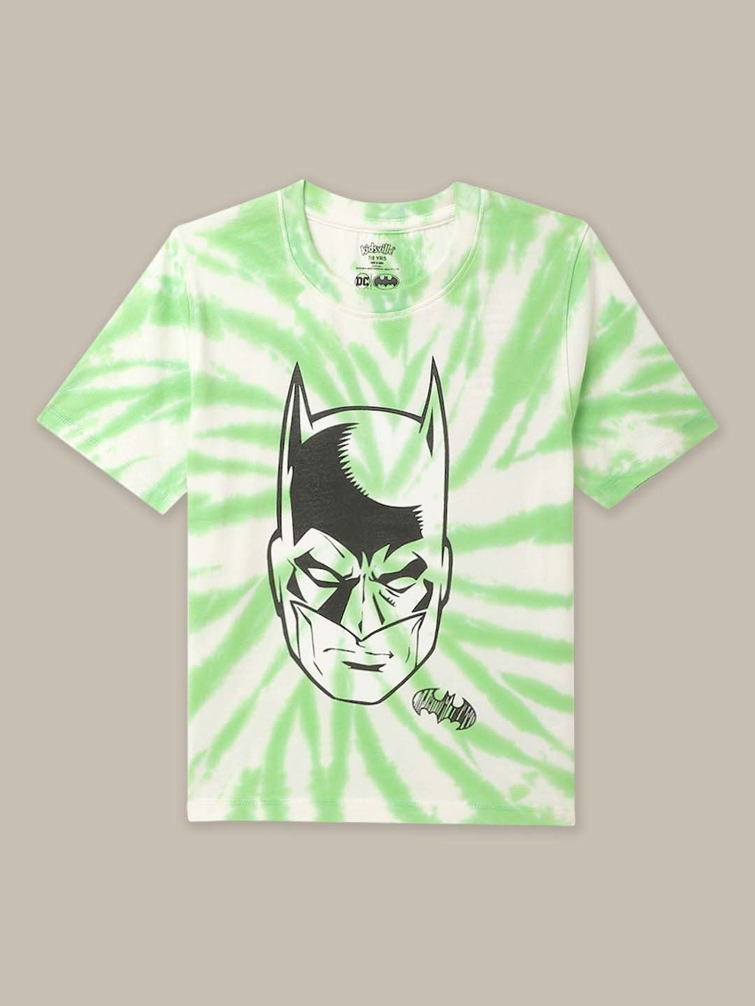 Kidsville Green & White Cotton Printed Batman T-Shirt