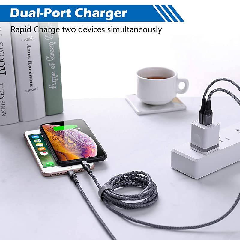 iPhone Charger Cable 10 FT with Wall Plug Braided Long iPhone Charging Cord + Dual USB Wall Charger Block Adapter Compatible with iPhone 121111 Pro MaxXSXRX876 Plus iPad 4Pack