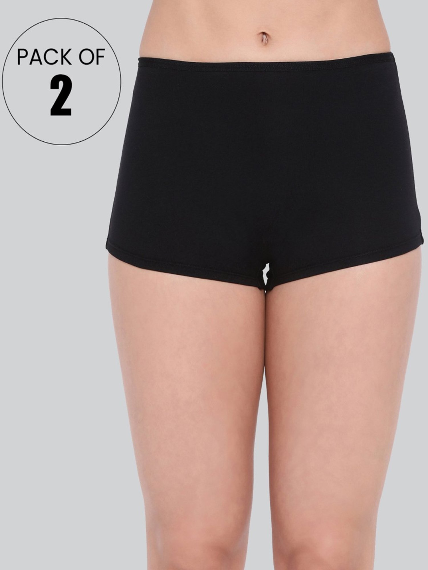 Lyra Black Cotton Boy Shorts Panties - Pack Of 2