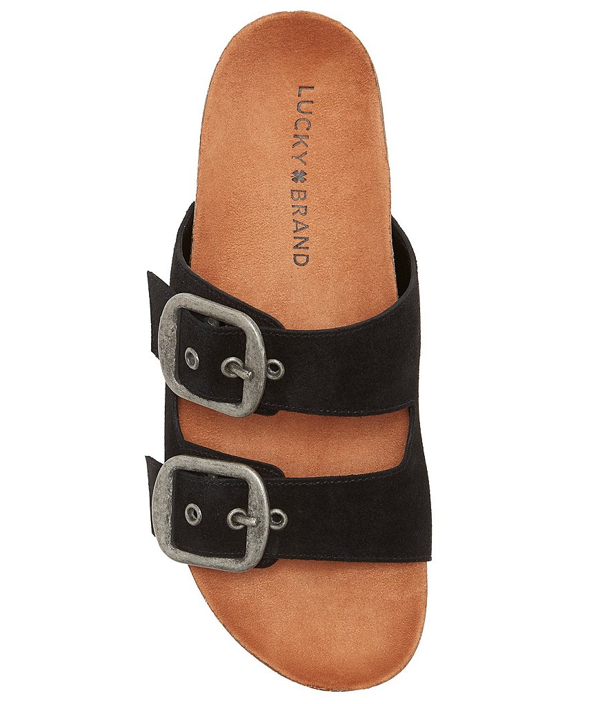 Lucky Brand Mella Leather Double Strap Footbed Slides