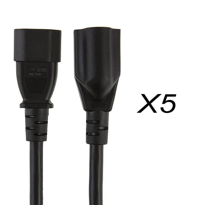 5-Pack] 1 Feet Standard Computer Power Adapter Cord NEMA 5-15R to IEC320 C14, 0.3M / Black