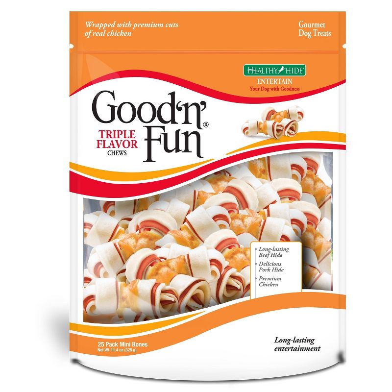 Good 'n' Fun Triple Flavor Mini Bone Rawhide Dog Treats - 25ct