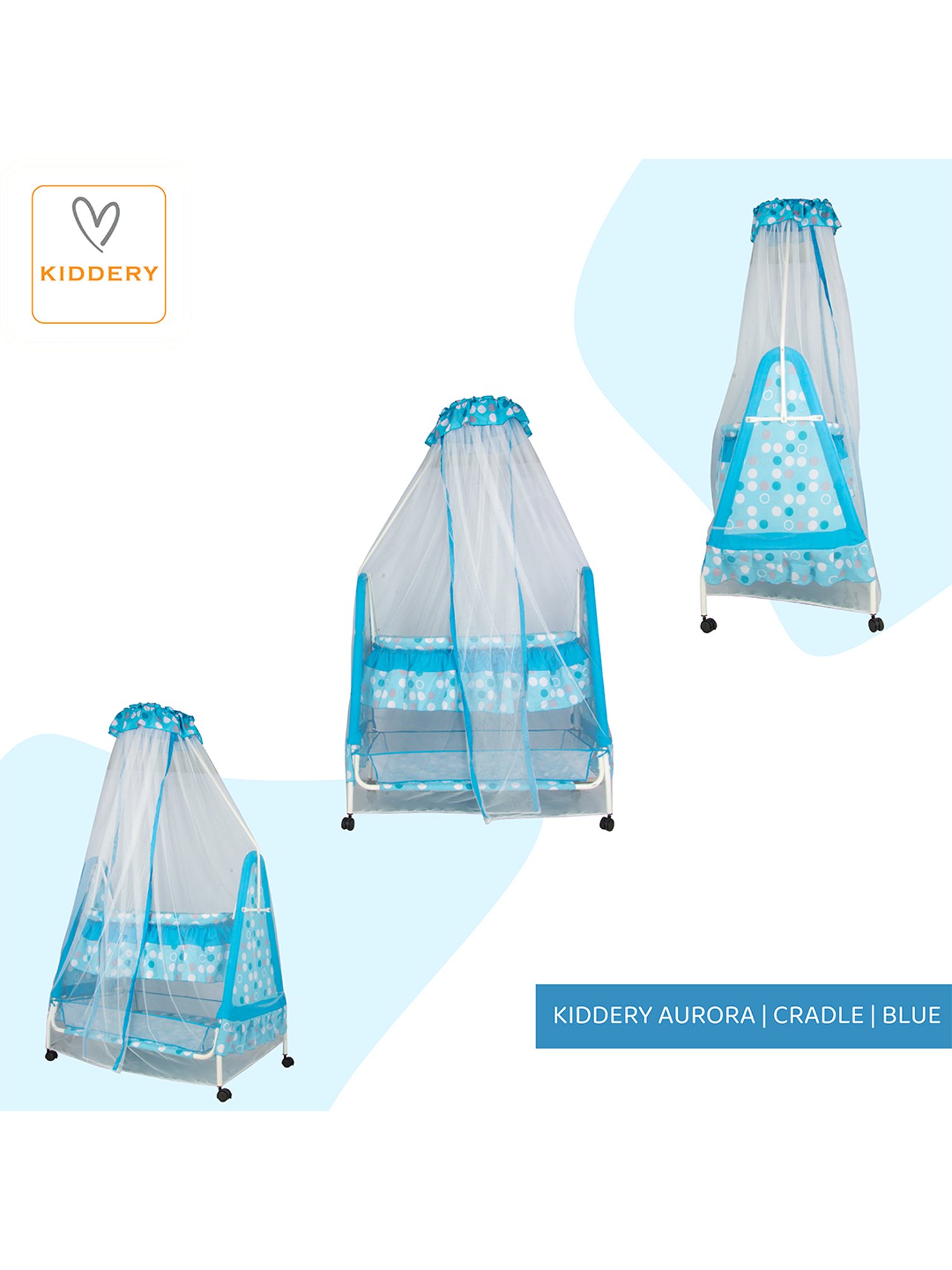 Kiddery Blue Baby Cradle with Mosquito Protection Net (Age 0-8 Months)