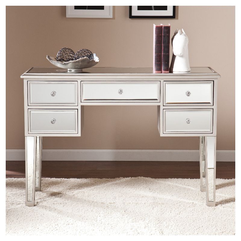 Tobias Mirrored Desk/Console Table - Silver - Aiden Lane
